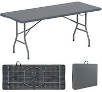 CostwayTable Pliable Portable 180 cm Table Pliante en Deux avec Capacité de 160 kg Plateau en HDPE Mécanisme de Verrouillage Sécurisé Gris