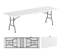 CostwayTable Pliable Portable 245 cm Table Pliante en Deux avec Capacité de 160 kg Plateau en HDPE Mécanisme de Verrouillage Sécurisé Blanc