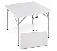 CostwayTable Pliable Portable Carrée 86cm pour Camping Table Pique-Nique Pliante Intérieure Extérieure avec Poignée de Transport Charge 180kg Blanc