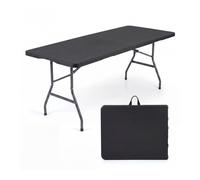 CostwayTable Pliante 6Table Pliante 6 Personnes en HDPE Table Pique-Nique Extérieure avec Poignée de Transport Pliable Résiste aux Intempéries Charge 100kg Noir