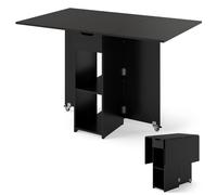 CostwayTable Pliante Cuisine pour 4 Personnes avec Tiroir 2 Etagères Design Extensible Rallonge Rabattable 42-120 x 72 x 75 cm Noir