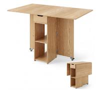 CostwayTable Pliante Cuisine pour 4 Personnes avec Tiroir 2 Etagères Design Extensible Rallonge Rabattable 42-120 x 72 x 75 cm Naturel