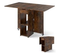 CostwayTable Pliante Cuisine pour 4 Personnes avec Tiroir 2 Etagères Design Extensible Rallonge Rabattable 42-120 x 72 x 75 cm Marron Rustique