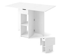 CostwayTable Pliante Cuisine pour 4 Personnes avec Tiroir 2 Etagères Design Extensible Rallonge Rabattable 42-120 x 72 x 75 cm Blanc
