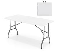 CostwayTable Pliante de 152 cm Table Pliable en Plastique pour Intérieur et Extérieur Plateau en PEHD Poignée de Transport Pour 4-6 Personnes Blanc