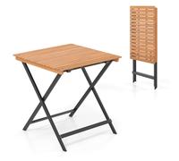 CostwayTable Pliante de Jardin en Bois d'Acacia, Table d'Appoint Carrée Pliable Portable avec Plateau à Lattes 70 x 70 x 73 cm Naturel + Noir