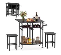 CostwayTable Pliante Interieur Table Extensible avec 2 Tabourets Desserte îlot Central Cuisine 39-74 cm à 5 roulettes 2 Étagères Noir