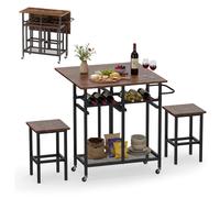 CostwayTable Pliante Interieur Table Extensible avec 2 Tabourets Desserte îlot Central Cuisine 39-74 cm à 5 roulettes 2 Étagères Brun