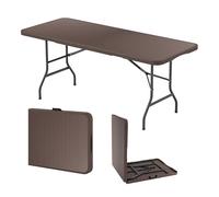 CostwayTable Pliante Plateau en HDPE Effet Rattan 180x74cm Table de Salle à Manger Pliable avec Mécanisme de Verrouillage Charge 160KG Café