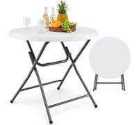CostwayTable Ronde Pliante de 81cm Table en Plastique Ronde avec Plateau Épaissi en HDPE Pieds en Métal Robustes et Patins Antidérapants