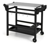 CostwayTable Roulante Table de Préparation avec Poignée et Roues Plateau en Acier Inoxydable Support de Bouteilles 105x54x85cm Charge 115+35kg Noir