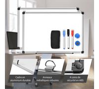 CostwayTableau Blanc Effaçable Surface Magnétique avec Cadre en Aluminium 2 Aimants 3 Stylos et Effaçable à Sec 60*40CM
