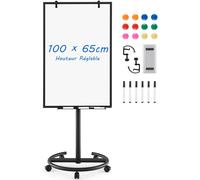 CostwayTableau Blanc Magnétique Mobile 100x65cm Roulant Hauteur Réglable Noir