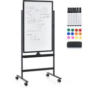CostwayTableau Blanc Mobile Double Face 60 x 90 cm Tableau Magnétique sur Pieds Réglable en 2 Hauteur Effaçable à Sec 60 x 100 cm Noir