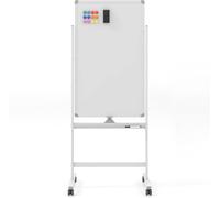 CostwayTableau Blanc Mobile Magnétique Double Face Tableau Réversible Effaçable à Sec Hauteur Réglable sur 2 Positions 4 Roulettes pour École Blanc