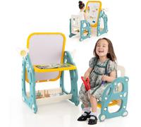 CostwayTableau de Dessin Magnétiquetable d'Activités et Chaisejeu de Lancer d'Anneaux Panier de Rangement et Accessoires Bleu + Jaune