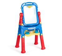 CostwayTableau Enfant Double Face 4 en 1 avec Hauteur Réglable Pivotant à 360° avec Tableau Noir Magnétique & Blanc 22 Accessoires pour 3+ Ans Bleu
