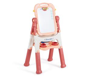 CostwayTableau Enfant Double Face 4 en 1 avec Hauteur Réglable Pivotant à 360° avec Tableau Noir Magnétique&Blanc 22 Accessoires pour 3+ Ans Rose