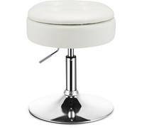 CostwayTabouret avec Rangement Pivotante à 360° Housse Amovible Hauteur Réglable 51- 66 CM pour Salon Bureau Barbier Blanc