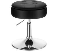 CostwayTabouret avec Rangement Pivotante à 360° Housse Amovible Hauteur Réglable 51- 66 CM pour Salon Bureau Barbier Noir