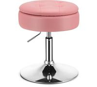 CostwayTabouret avec Rangement Pivotante à 360° Housse Amovible Hauteur Réglable 51- 66 CM pour Salon Bureau Barbier Rose