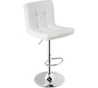 CostwayTabouret de Bar en Cuir Pu Hauteur Réglable Siège Pivotant à 360° Repose-pieds Base en Métal Antidérapant Blanc