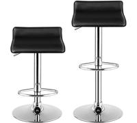CostwayTabouret de Bar Pivotant Carrées Réglables en Hauteur Tabourets Intérieur/Extérieur en Cuir PU Tabourets avec Repose-pieds Noir