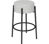 CostwayTabouret de Bar Sans Dossier Hauteur Comptoir 68cm Assise Ronde Rembourrée et Piètement en Métal Tabouret de Bar Moderne en Lin Gris