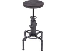 CostwayTabouret de Bar Style Industriel Vintage Hauteur Réglable 60-75cm avec Repose-Pied et Siège Rond à 360° Charge Max 150 KG Noir