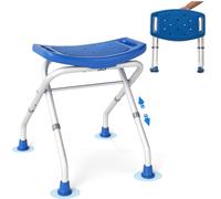 CostwayTabouret de Douche Hauteur Réglable 49-52,5 cm Siège de Douche Accoudoirs Amovibles Pieds en Caoutchouc Antidérapants Bleu