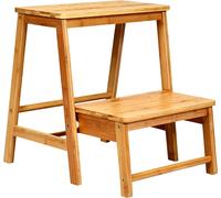 tabouret giantex d'echelle pliante marchepied avec 2 étages, en bambou, idéal pour librairie, maison, peut supporter jusqu’à 100kg naturel G