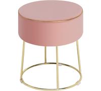 CostwayTabouret Rond Repose-pieds en Velours Ottoman de Coiffeuse Moderne avec Base en Métal Siège Rembourré Epais Rose