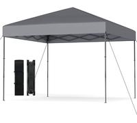 CostwayTANGKULA 3 x 3M Tente à Auvent Escamotable avec Sac de Transport Portable 8 Piquets 4 Cordes à Vent Abri de Patio Pliable pour Parasol Gris