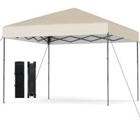CostwayTANGKULA 3 x 3M Tente à Auvent Escamotable avec Sac de Transport Portable 8 Piquets 4 Cordes à Vent Abri de Patio Pliable pour Parasol Beige