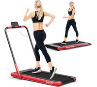CostwayTapis de Course Pliable 2 en 1 Tapis Roulant Électrique Motorisé 1-12 KM/H avec Télécommande Écran LED Rouge