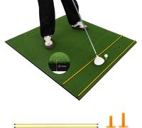 CostwayTapis de Frappe de Golf 152 x 117 cm Épaisseur 22mm Tapis d'Entraînement de Golf avec 2 Positions de Tee et 2 Bâtons d'Alignement 6 Trous de Tee Pré-percés