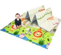 CostwayTapis de Jeu pour Bébé Pliable 200 x 180 x 1,4CM avec l'Image Singe et Poney en Mousse XPE Non Toxique
