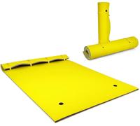 CostwayTapis Flottant d Eau en Mousse XPE Résistant aux Déchirures Matelas Flottant avec Oreiller Roulant & Cordon Élastique Coussin Flottant Jaune