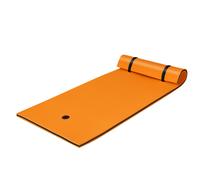 CostwayTapis Flottant en Mousse de Piscine 220 x 90 CM Charge 100 KG avec Oreiller Enroulé et Attache Élastique de 1,52M Orange