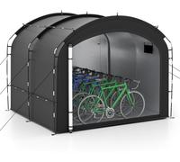 CostwayTente Abri de Rangement pour Vélos Housse avec Tissu Argenté Imperméable Portes Zippées Doubles Sac de Transport Capacité 8 Vélos Noir