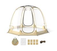 CostwayTente Bulle Pop-Up Igloo Transparent en PVC 630° 265 x 265 cm Résistant aux Intempéries Abri d'Hiver Pliable pour 5-6 Personnes Beige