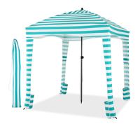 CostwayTente Cabane de Plage Pliable Auvent de Plage Portable avec Sac de Transport Paroi Latérale Amovible 8 Sacs de Sable Vert