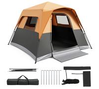 CostwayTente de Camping avec Auvent et Sac de Transport Fenêtres Facile à Installer Imperméable pour 6 Personnes 276 x 275 x 185 CM Orange