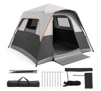 CostwayTente de Camping avec Auvent et Sac de Transport Fenêtres Facile à Installer Imperméable pour 6 Personnes 276 x 275 x 185 CM Gris