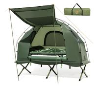 CostwayTente de Camping avec Lit pour 1 Personne Lit de Camping Pliant 5 en 1 avec Matelas Pneumatique Oreiller Sac de Couchage Tente Surélevée Étanche