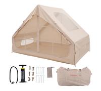 CostwayTente de Camping Gonflable Tente Portable pour 4 Personnes avec Pompe à Air & lucarne & Toit Imperméable 295 x 205 x 200 cm Kaki