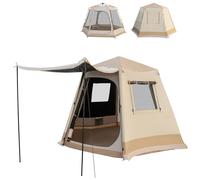 CostwayTente de Camping Instantanée avec Support Automatique Installation en 1 Minute Double Toit Tente Cabine Double Couche Imperméable Coupe-vent Beige