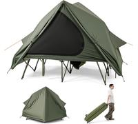 CostwayTente de Camping Pliable pour 2 Personnes Tente Dôme avec Double Toit Imperméable Abri Escamotable Lit de Couchage Surélevé Vert