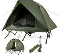 CostwayTente de Camping Pliable pour 2 Personnes Tente Dôme avec Lit de Camp Lit de Couchage Surélevé Sac Portable à Roues Vert