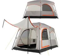 CostwayTente de Camping pour 6 Personnes avec 2 Pièces Tente Double Couchage Double Toit Bâche en Pe Fenêtres en Maille Imperméable Coupe-vent Gris